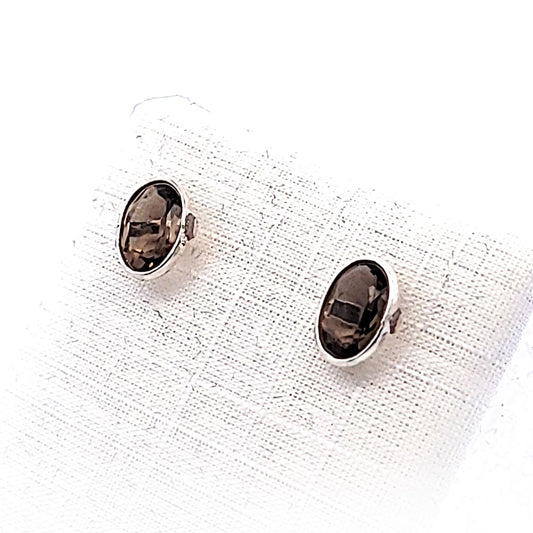 Edelstein-Silber-Ohrstecker-Rauchquarz
