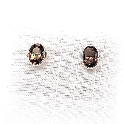 Edelstein-Silber-Ohrstecker-Rauchquarz