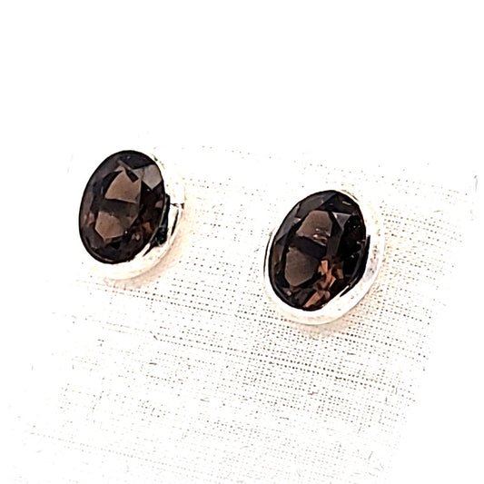 Edelstein-Silber-Ohrstecker-Rauchquarz
