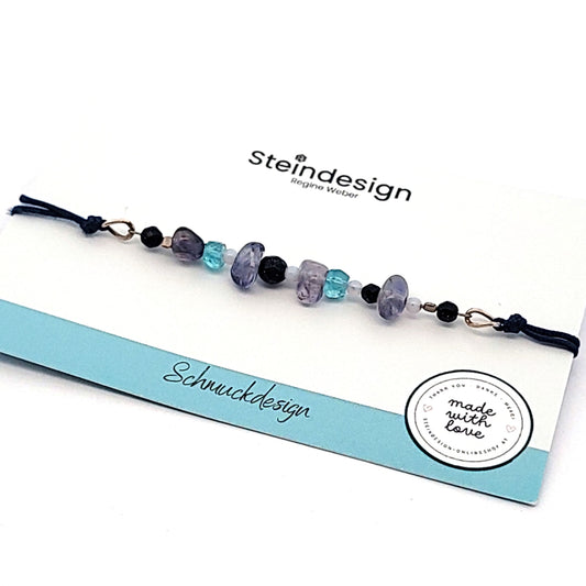 Edelstein Armband Iolith_Apatit und Goldfluss mit Shamballa-Verschluss_1