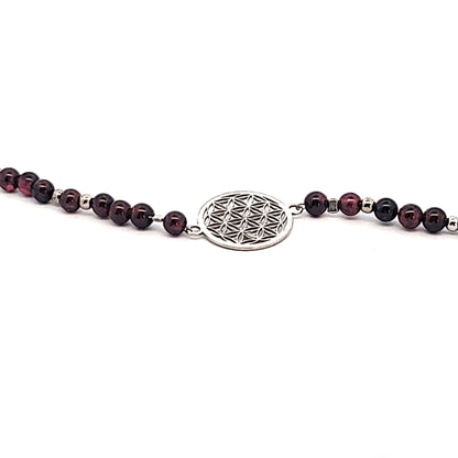 Granat-Armband mit Blume des Lebens Steindesign 