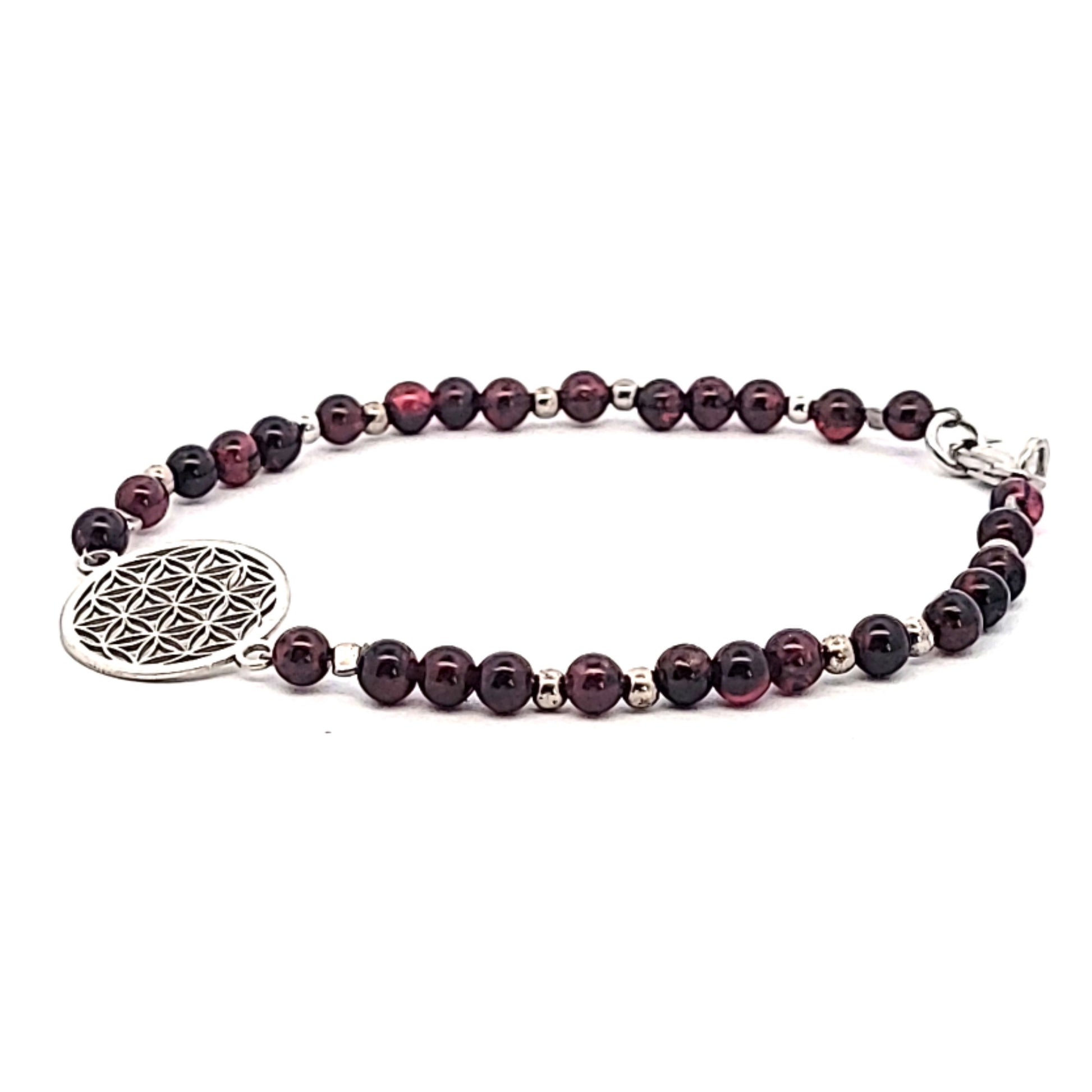 Granat-Armband mit Blume des Lebens Steindesign 