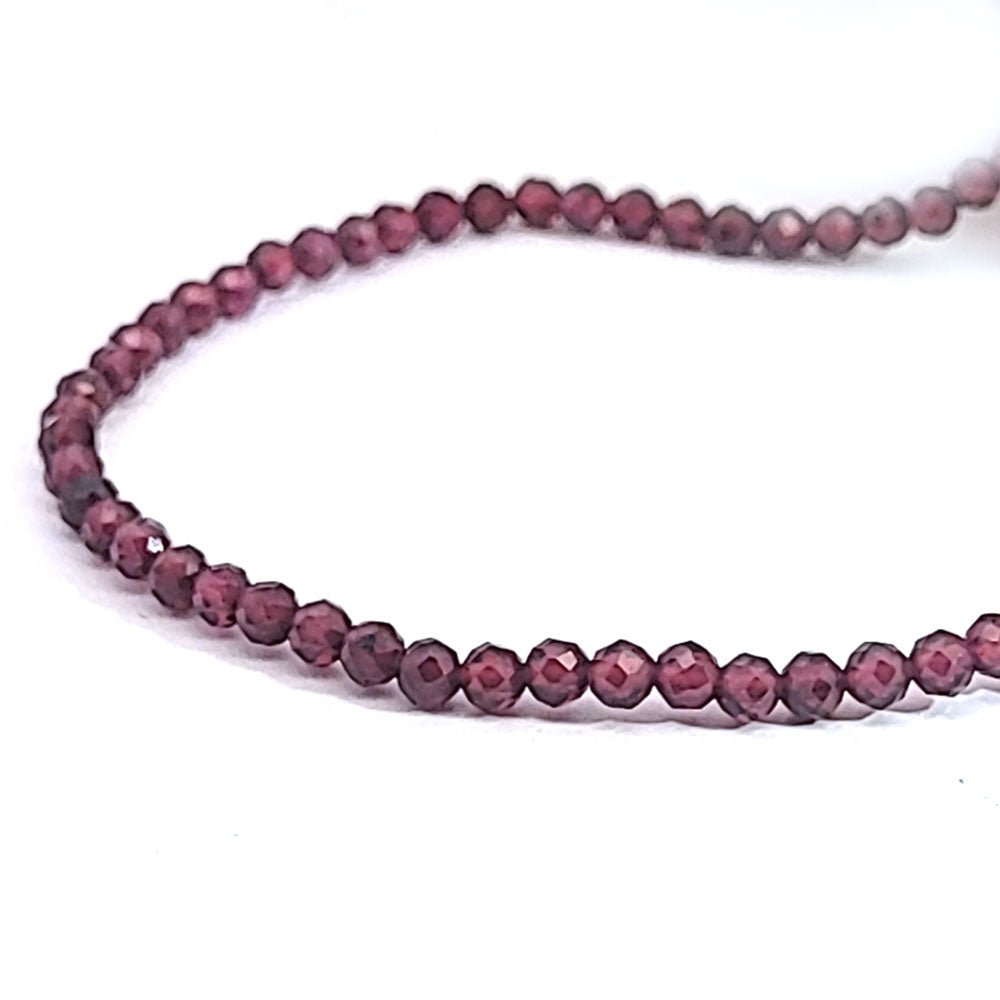 Garnet bead necklace 3 mm faceted