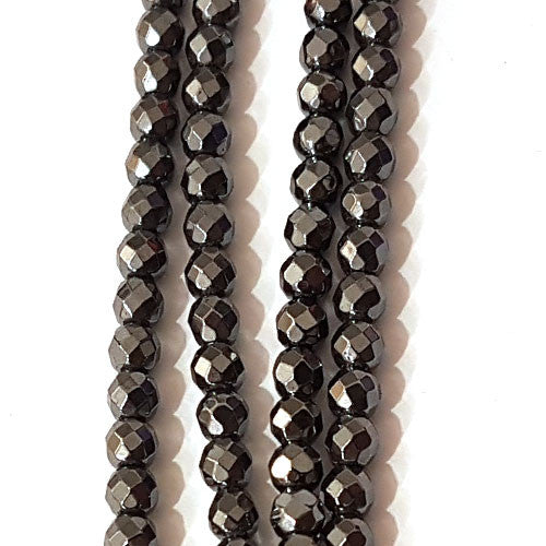 Hämatit Kugelstrang 4mm facettiert  - 1