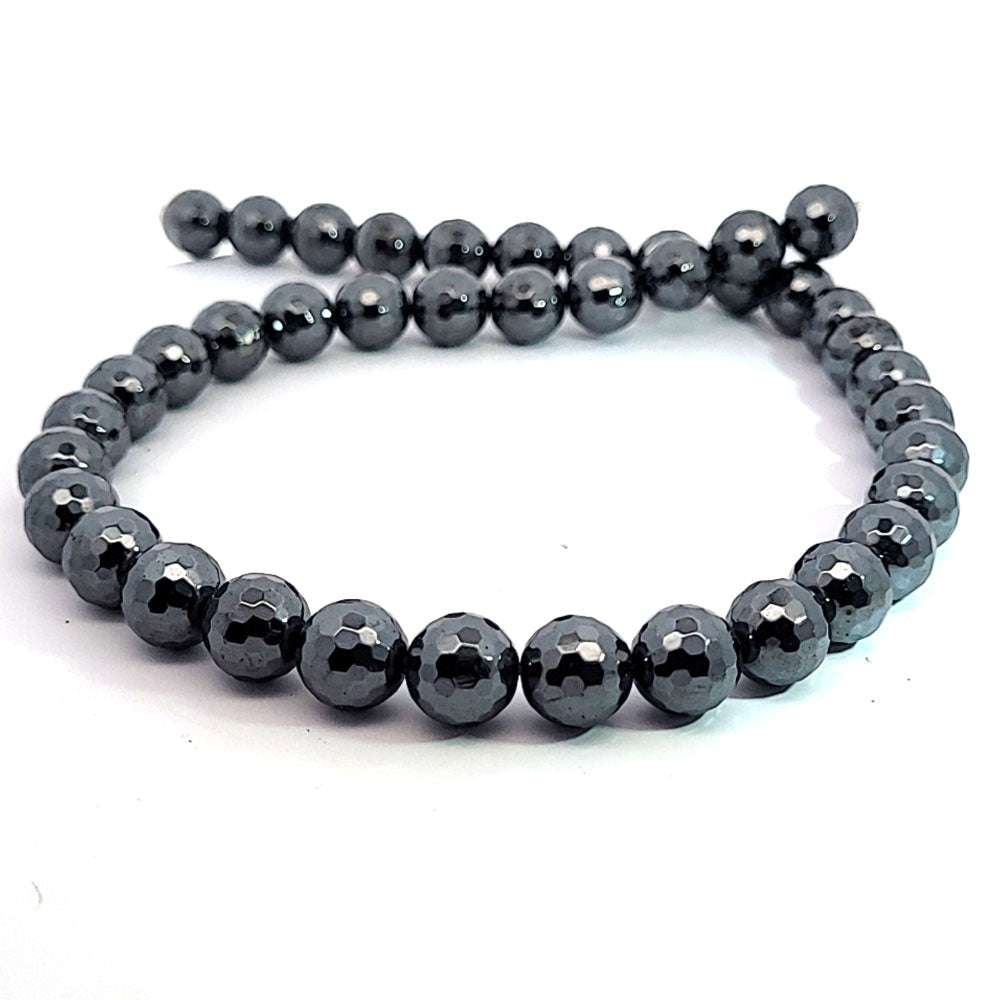 Hematite, 10 mm faceted bead strand