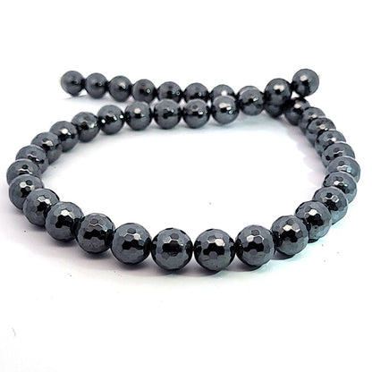 Hematite, 10 mm faceted bead strand