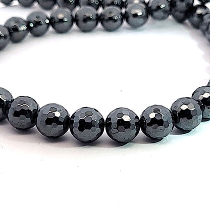 Hematite, 10 mm faceted bead strand