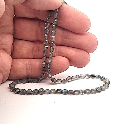 Labradorite, round disc strand 4 mm faceted