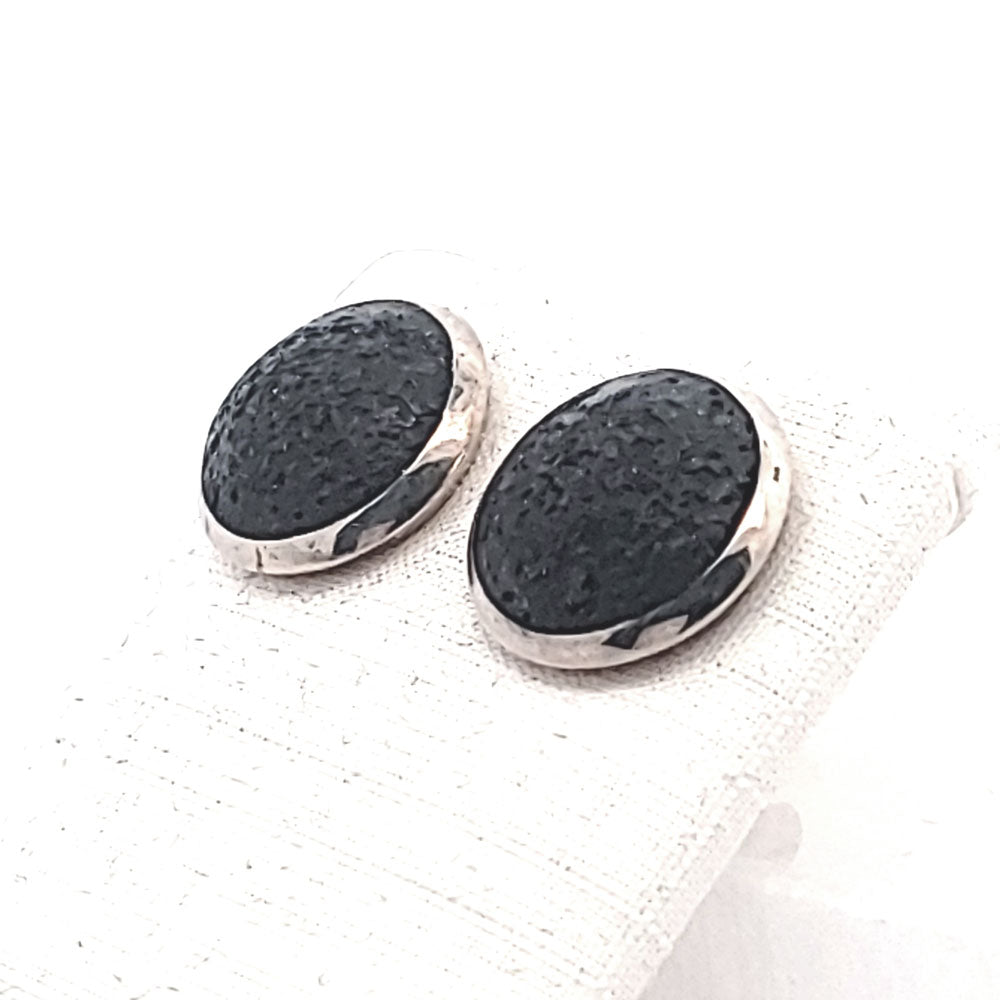 Lava schwarz Ohrstecker, silber