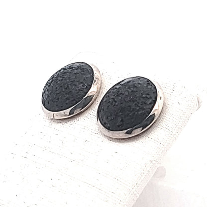 Lava schwarz Ohrstecker, silber