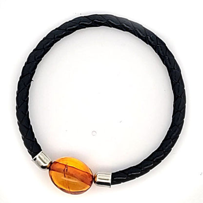 Leder Armreifen mit Bernstein