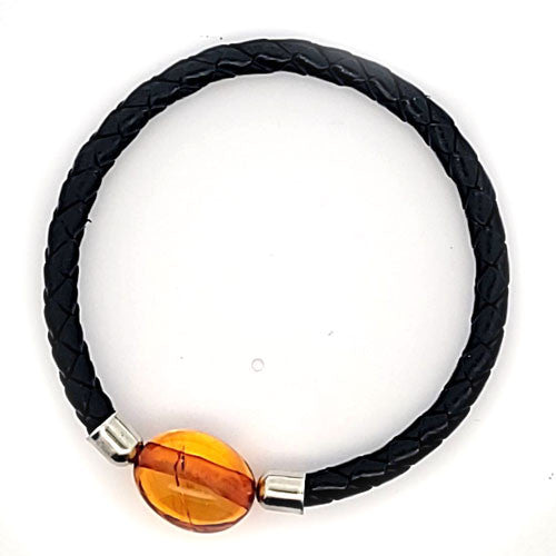 Leder Armreifen mit Bernstein