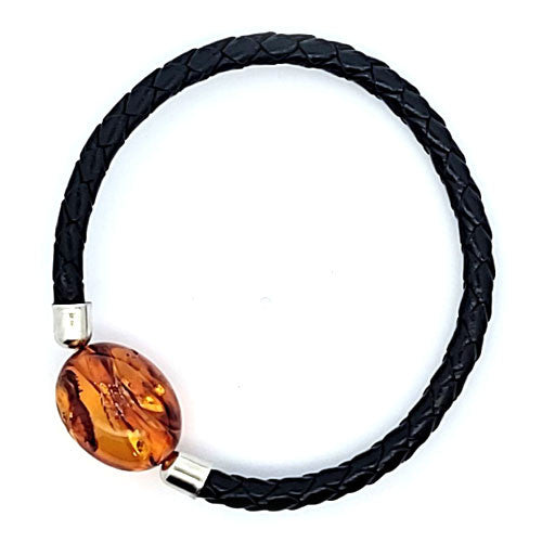 Leder Armreifen mit Bernstein