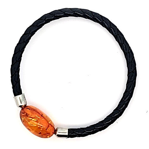 Leder Armreifen mit Bernstein