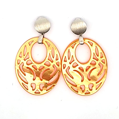 Mother of Pearl Oval "Agogo" Earrings, light orange