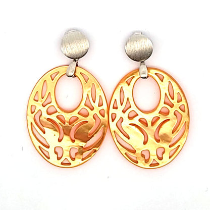 Mother of Pearl Oval "Agogo" Earrings, light orange