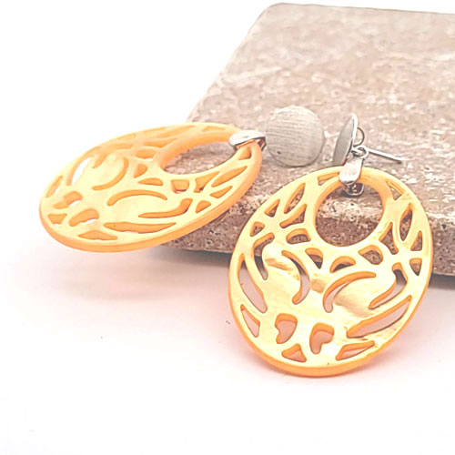 Mother of Pearl Oval "Agogo" Earrings, light orange