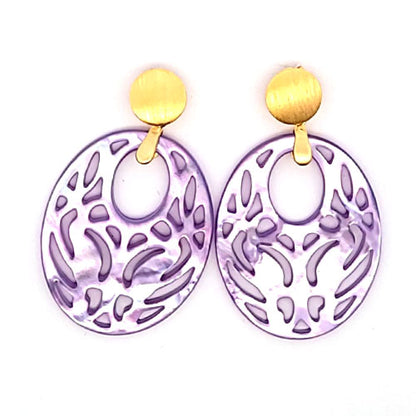 Mother of Pearl Oval "Agogo" Earrings, purple