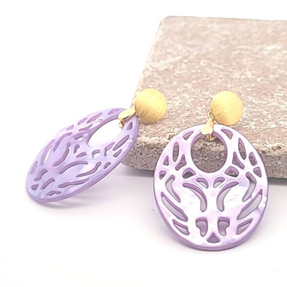 Mother of Pearl Oval "Agogo" Earrings, purple