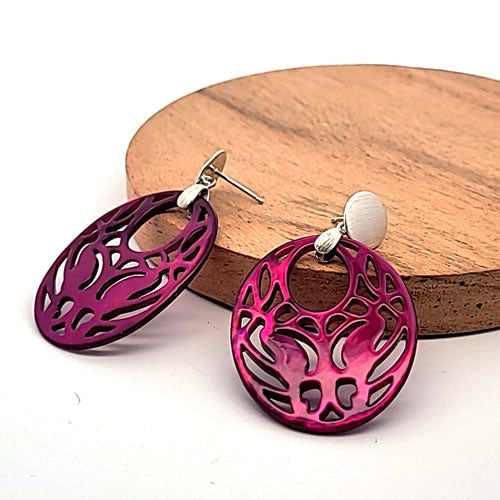 Mother of Pearl Oval "Agogo" Earrings, purple