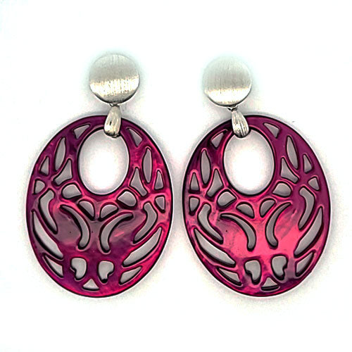 Mother of Pearl Oval "Agogo" Earrings, purple