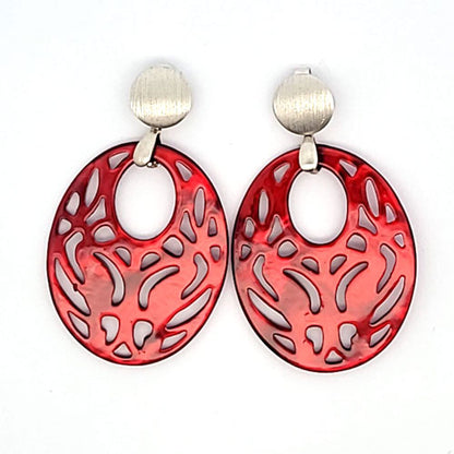 Mother of Pearl Oval "Agogo" Earrings, Burgundy
