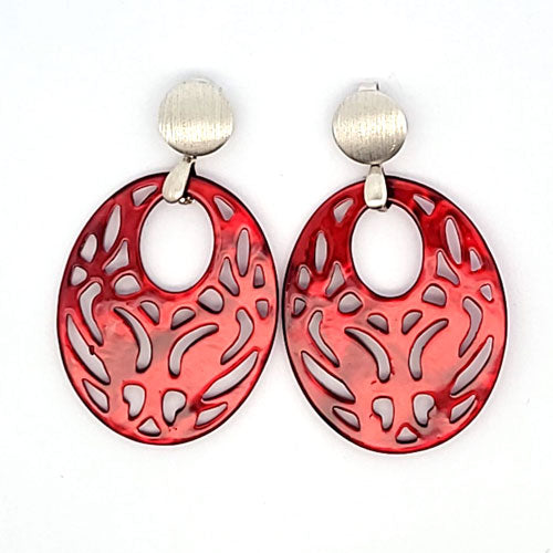 Mother of Pearl Oval "Agogo" Earrings, Burgundy