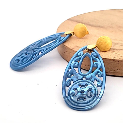 Ear pendant mother of pearl drop long, blue