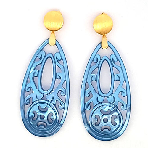 Ear pendant mother of pearl drop long, blue