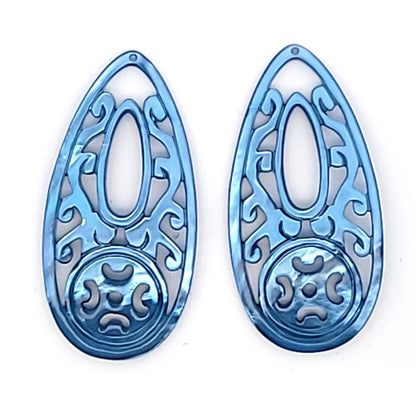 Ear pendant mother of pearl drop long, blue