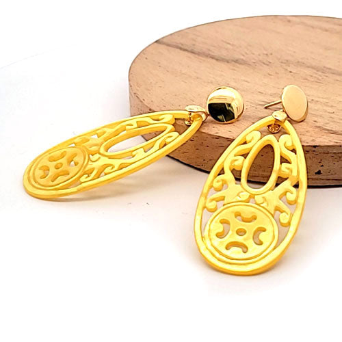 Ear pendant mother of pearl drop long, yellow