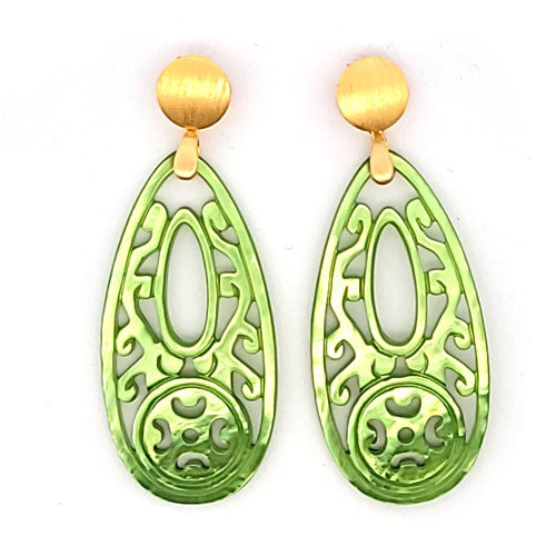 Ear pendant mother of pearl drop long, light green