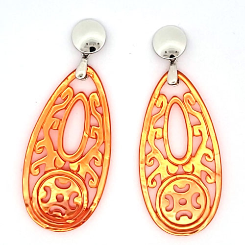 Ear pendant mother of pearl drop long, orange