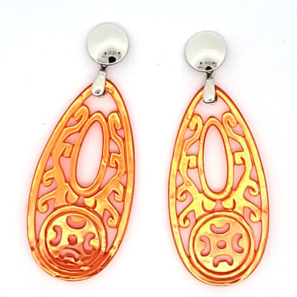 Ear pendant mother of pearl drop long, orange