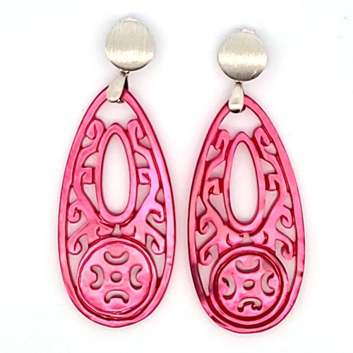 Mother of Pearl Drop Earrings Long, Pink