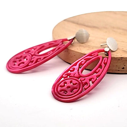 Mother of Pearl Drop Earrings Long, Pink