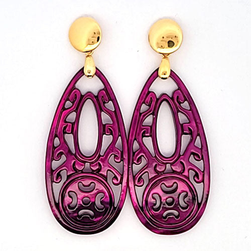 Ear pendant mother of pearl drop long, purple