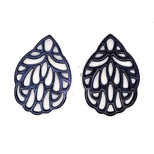 Ear pendant mother of pearl leaf small, black