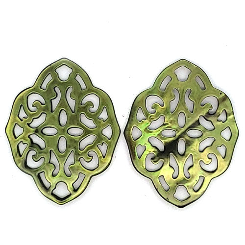 Mother of Pearl Ornamental Earrings, olive green