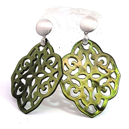 Mother of Pearl Ornamental Earrings, olive green