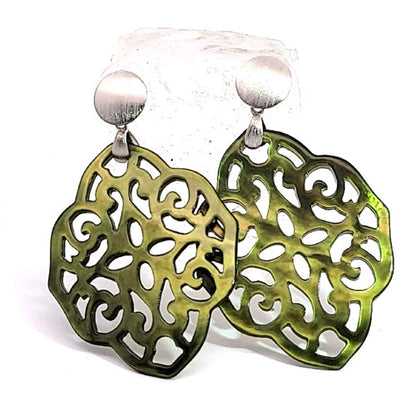 Mother of Pearl Ornamental Earrings, olive green