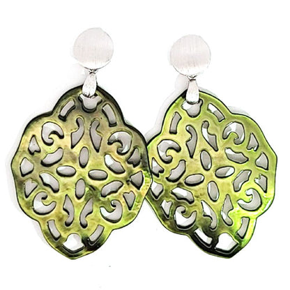 Mother of Pearl Ornamental Earrings, olive green