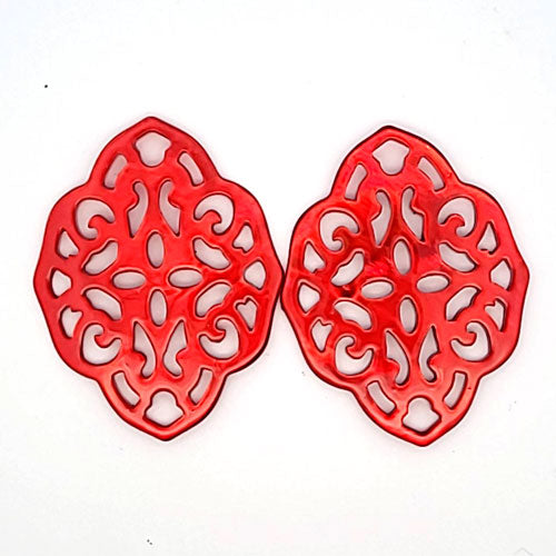 Mother of Pearl Ornamental Earrings, red