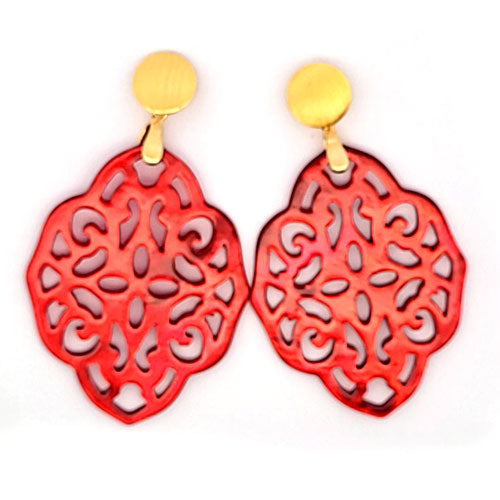 Mother of Pearl Ornamental Earrings, red