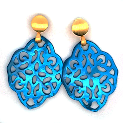 Ear pendant mother of pearl ornamental, blue turquoise