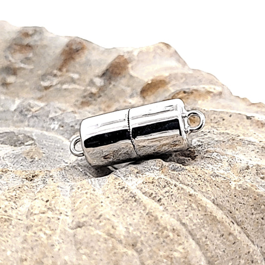 Magnetic cylinder clasp 8 mm, silver rhodium-plated