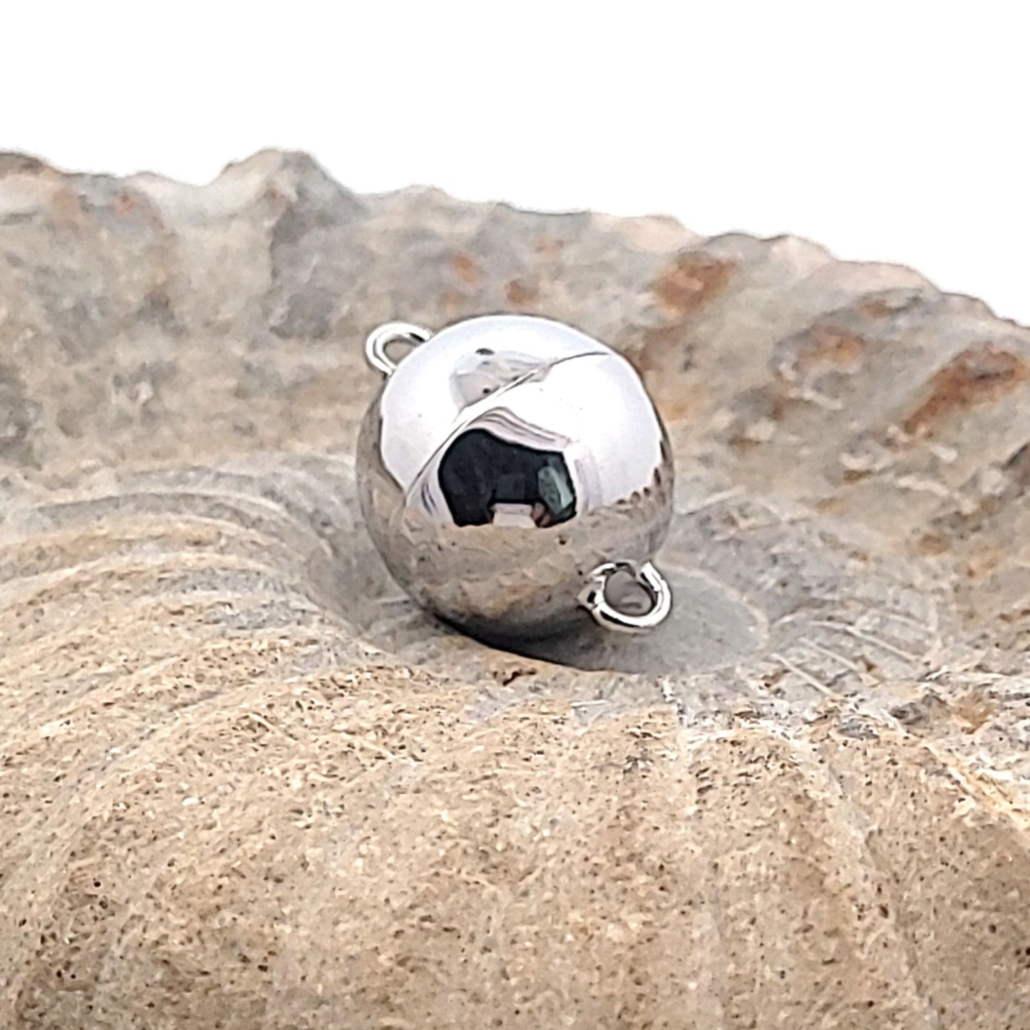 Magnet-Kugelschließe 14 mm, Silber rhodiniert