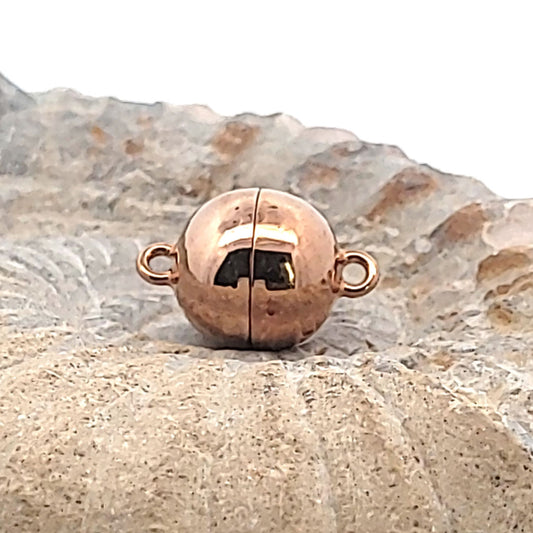 Magnetic ball clasp 14 mm, rose gold-plated silver