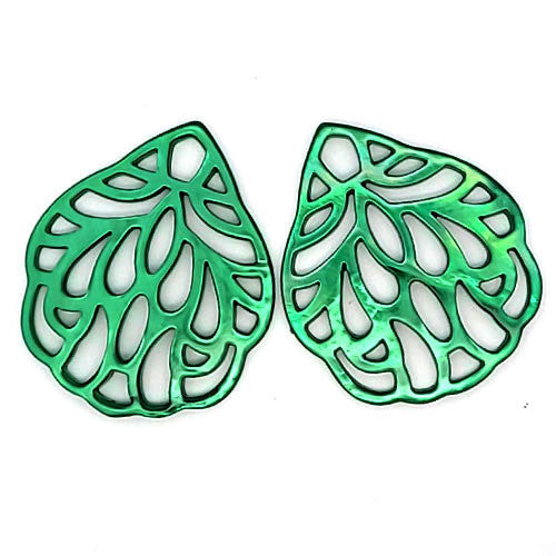 Ohrpendler Perlmutt Blatt groß, grün Steindesign - 2