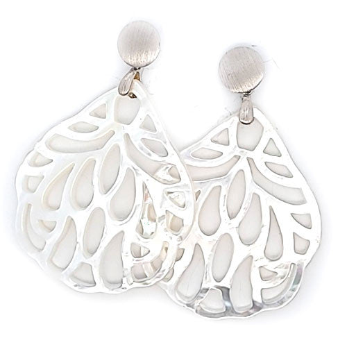 Ohrpendler Perlmutt Blatt groß, weiß  - 2